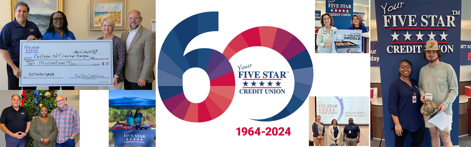 60th anniversary logo with photos from helping members. 